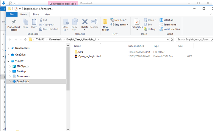 Screenshot showing the folder that appears after files are unzipped